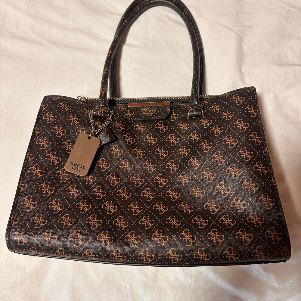 GUESS Black and Brown Logo Tote